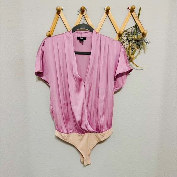 Paige Mauve Pink Solid Dijon Surplice Short Sleeve Bodysuit Size S - Picture 5 of 11